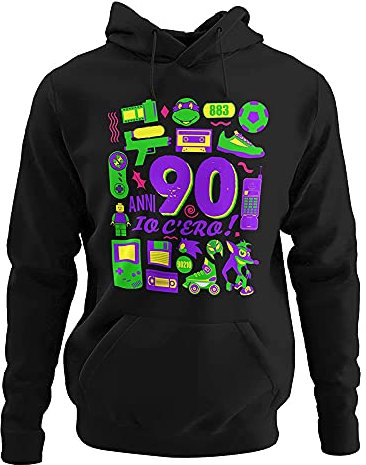 Felpa con cappuccio Unisex Anni 90 Io C'ero, Gadget Anni 90 Abbigliamento, Giochi Arcade Anni 90 Maglia Donna Uomo Divertente, Film Anni 90 Videogiochi, Felpe Regalo Compleanno Vintage (Nero, XL)