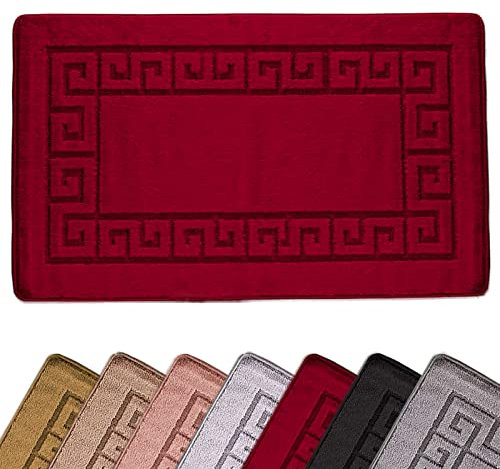 renoazul® Non Slip Indoor Door Mat, Heavy Duty 40 x 60 cm Waterproof Anti-Slip Welcome Front Door Mat, Floor Mats for Home, Kitchen and Bedroom Decor (Gel Back Rocco Rug - Red)