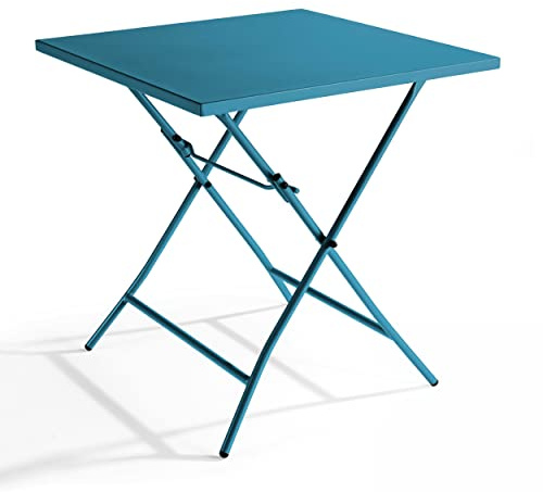 Oviala Gartentisch, zusammenklappbar, quadratisch, aus Stahl, Blau Pacific – Palavas