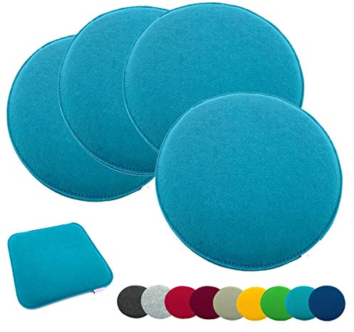 heimtexland ® 4er Pack Sitzkissen Filz Stuhlkissen Bodenkissen Polster Stuhlauflage Indoor Outdoor Kissen rund Typ631 Filzkissen Aqua 35x35 cm 4 Stück