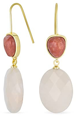 Elegante Pietra Preziosa Peach Sandstone Teardrop Accent Natura Briolette Peach Rosa Rose Quartz Sfaccettato Ovale Orecchini A Goccia Per Le Donne 18K Oro Giallo Placcato Fish Hook