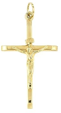 Lucchetta - Pendentif Jésus-Christ sur la croix en or jaune 14 carats | or 585, sans chaîne, pour bracelets et colliers jusqu'à 4 mm, baptême, communion, confirmation