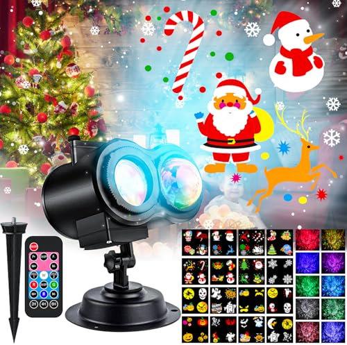 SHEDALED Proiettore natalizio per esterni, luci notturne a LED, impermeabile, con telecomando e timer, per Halloween, feste, Natale, decorazioni da giardino