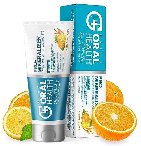 Nano hydroxyapatite Toothpaste Fluoride Free: Dentist Formulated Pro Remineralizing Toothpaste Plus Anti Cavity Xylitol, Tooth Remineralization for Sensitive Teeth & Enamel Support in Citrus Blast
