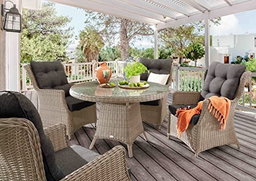 Destiny Sitzgruppe CASA Luna 4 Sessel + Tisch Ø120x75cm, Polyrattan, Vintage weiß