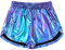 Damen Metallic Shorts Yoga Glänzend Glitzernd Hot Kordelzug Outfit Kurze Hose, Meerjungfrau, X-Groß