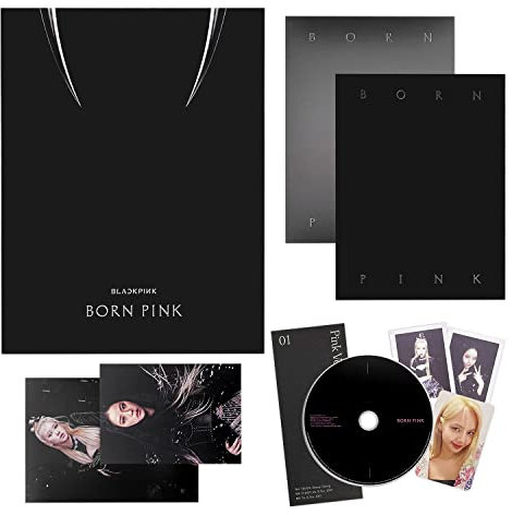 BLACKPINK - [BORN PINK] (BLACK Ver.) CD + Photobook + Envelope + Lyrics Paper + Large Photocard + Postcard + Instant Films + Selfie Photocard + 2 Pin Badges + 4 Extra Photocards