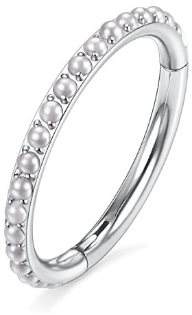 Hengkaixuan 16G Nase Creolen Conch Piercing Schmuck Silber Knorpel Ohrringe Septum Clicker Ring Daith Chirurgenstahl Helix Rook Tragus Lippe Kleine Creolen 12mm Mit Perle
