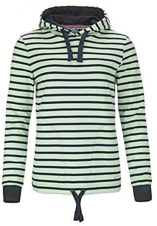 modAS Damen Kapuzenshirt Langarmshirt gestreift - Kapuzenpullover Streifenshirt Ringelshirt mit Kapuze aus Baumwolle in Weiß/Blau Größe 44