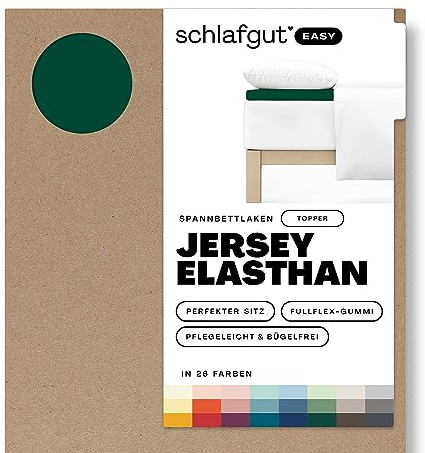 Schlafgut Easy Jersey Elasthan Topper Spannbettlaken 90x190 bis 100x220 Green Deep, Spannbetttuch aus superweicher Baumwolle mit Elasthan