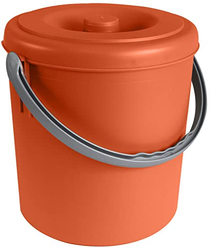 #11 Mülleimer 25 Liter mit verschließbarem Deckel und Henkel - Orange - 39cm hoch - Ø31cm Abfallsammler Biomüll Eimer Küche Mülltonne Windeleimer Senioren Baby Kunststoff rund