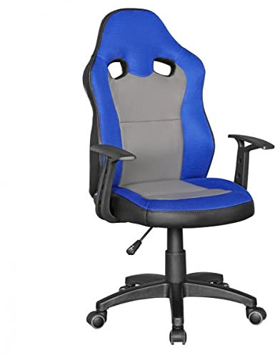 möbelando Speedy - Racing Kinder-Schreibtischstuhl für Kinder ab 8 Blau/Grau | Race Kinder-Drehstuhl mit Lehne & Hartboden-Rollen | Sport Kinder-Bürostuhl ergonomisch & höhenverstellbar | Jugendstuhl