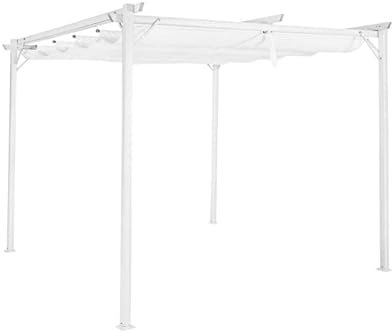 DRW Pergola con toldo de Poliester 300gsm Blanco abatible 82X75X125 cm
