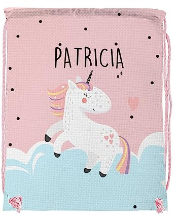 Wanapix | Turnbeutel für Kinder mit Namen | Mini Rucksack personalisiert | Sportbeutel | Kindergarten und Schule | Wasserdicht | 27 x 33 cm (Unicorn)