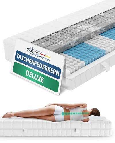 AM Qualitätsmatratzen 3D Deluxe Taschenfederkernmatratze 140x200cm H4 24cm - Made in Germany & Oeko TEX Zertifiziert - Orthopädische Matratze 140x200 H4 mit Lyocell Bezug - 7 Zonen Federkernmatratze