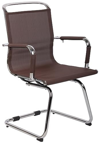 CLP Besucherstuhl Barnet Mesh I Mit Armlehne Und Chrom-Gestell I Atmungsaktiver Netz-Bezug, Farbe:braun