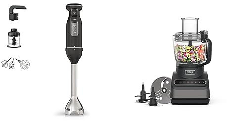 NinjaNinja Foodi 3-in-1 Hand Blender, Hand Mixer & Chopper [CI100UK] 850W, Black & Food Processor with Auto-iQ [BN650UK] 850W, 2.1L Bowl, SilverNinja