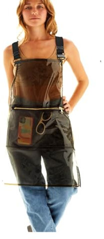 CHAILIQIANGG Transparente wasserdichte TPU-Schürze mit Taschen, für Damen und Herren, Arbeitsschürze, Friseurschürze mit Gurt, öldicht und leicht zu reinigen, Küchenschürze, schwarz, 120 cm
