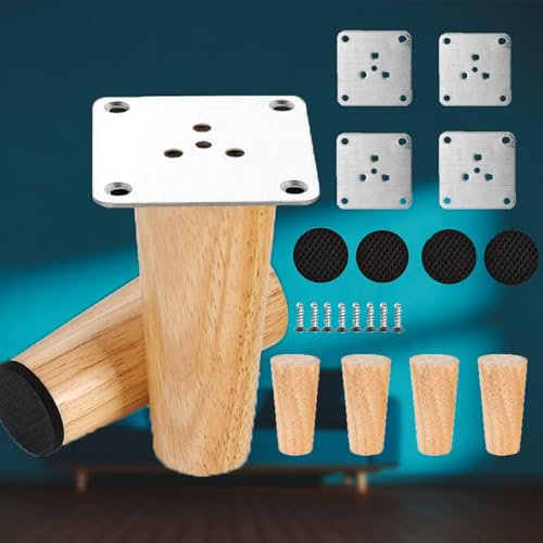 4 STK Möbelbeine Holz, Hölzerne Sofabeine, 8cm Hölzerne Möbel Füße, Gerades Massives Konisches Holz Tischbeine Mit Nicht-silp Pads, Schraube und Montageplatte Für Tisch Stuhl Schrank Bett Kommode