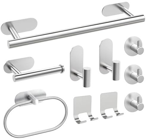 AIKER Porta Asciugamani Bagno,Versione Completa Porta Asciugamani Bagno Adesivo 10PCS,Acciaio Inossidabile SUS304 Ispessito di Accessori Bagno Per Mobili da Bagno o arredo Bagno a Parete