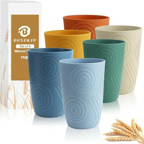 BUSOKIP Wheat Straw Cups 16 OZ, Plastic Drinking Glasses (Multicolor)