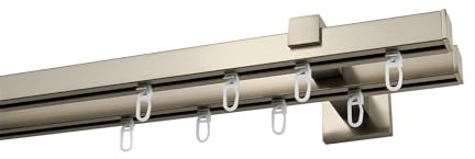 Garesa Gardinenstange Nora Ø 20mm, 2-läufig, Edelstahl Optik I Moderne & Stabile Vorhangstange inkl. Gleiter + Faltenlegehaken I Mit Endknopf Kappe I 240cm