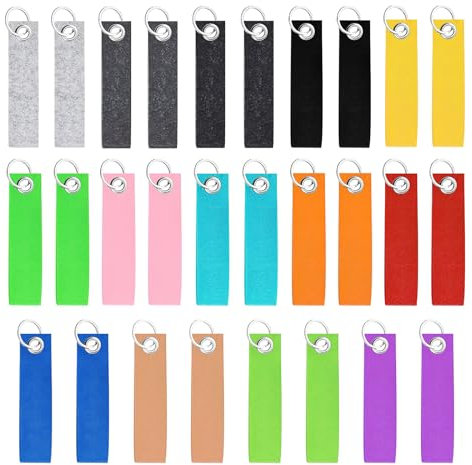 DONGKIKI 28 Stück Schlüsselanhänger Filz, Bunter Filz Schlüsselanhänger Mit Edelstahl Ring, Blanko Beschriftbar Schlüsselanhänger Rohlinge für DIY Dekoration Handwerk, Taschen Auto Basteln (13 * 3 cm)