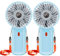2 Pack Portable Handheld Fan, Mini Hand Held Fan USB Rechargeable, 6-15H Cooling Small Personal Fan, 180° Foldable Desk Fan with 4 Speeds, Neck Fan w/Lanyard for Travel Office Outdoor, Light Blue