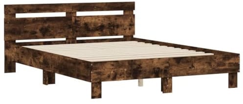 vidaXL Bettgestell, Bettrahmen mit Lattenrost, Bett Gästebett mit Kopfteil, Doppelbett Schlafzimmerbett Schlafzimmermöbel, Räuchereiche 140x200cm