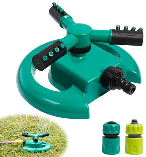 Aspersor de jardín, 3 brazos, rotación de 360°, riego de jardín, aspersor de césped, cabezal de aspersor ajustable, aspersor de agua para césped, plantas, jardín, flores, verduras