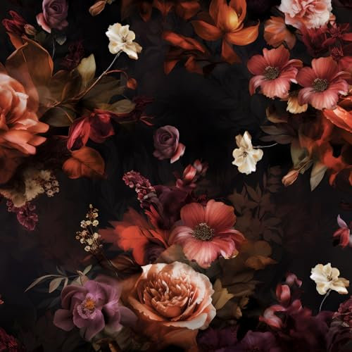 Fvlow Floral Peel and Stick Wallpaper Vintage Black Removable Wallpaper Vinyl Wrap Kitchen Worktop Covering Vinyl Self Adhesive Thick Leaf Contact Paper for Cabinets Drawers Sticker Décor 44.5cmx300cm
