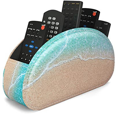 Czzmy Halter für Fernbedienung mit 5 Fächern,PU-Leder Große Halterung für TV, DVD,Fernbedienung Aufbewahrung für Stifte, Handy(1-Sandstrand)