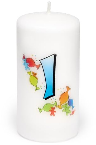 Garronda Geburtstagskerzen mit Motiv 1 Jahr 6x12cm und 24 Std. Brenndauer Geschenk für Mädchen & Jungen zum Kinder oder Erwachsener Geburtstag GD-0076