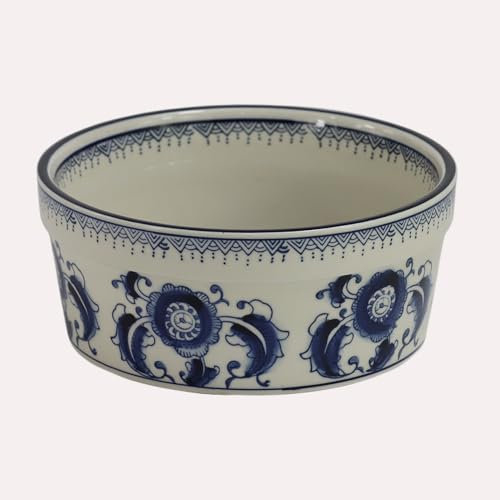 SYNWISH Handpainted Blue & White Porcelaine Large 45OZ Dog Bowls, Non Slip Heavy Ceramic Dog Pets Feeding Wet or Dry Food and Water Bowls Dish,Nice Gift -7.5