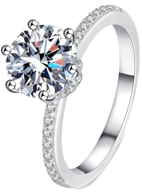Gualiy Verlobungsring 18 Karat, Weißgold Echt Schmuck Ring 6-Zinken Solitär Ring mit Labor Diamant 2ct Ring Größe 60