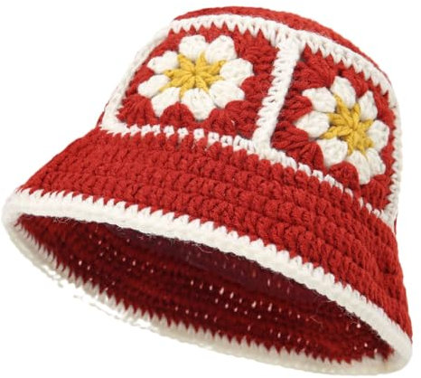 Longyangqk Frauen häkeln Bucket Hat Handgemachte Cutout Bucket Hat Blumenkappe Melone Hüte