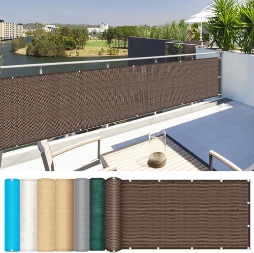 Brise-Vue pour Balcon 115 x 900 cm Protection Contre Soleil, Vent, UV Habillage de Balcon avec Attaches de Câble et Cordons pour Jardin Balcon, Marron
