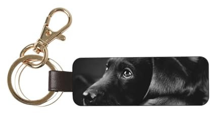 HCMuxisen Schwarze Labrador-Welpenkunst, PU-Leder-Schlüsselanhänger, Schlüsselanhänger, Schlüsselring, 1 Stück