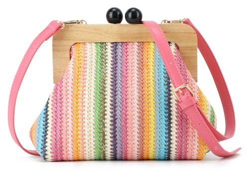 Syrads Carteras para mujer Bolso de paja de playa Bolsos bandolera para mujer Bolso de hombro para boda Bolso bandolera de hombro,Multicolor