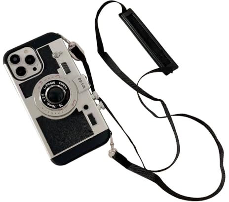 Tqswdmb Emily in Paris Phone Case for iPhone 15 6.1 inch, 3D Retro Camera Case Vintage Cool Cover Silicone Case with Neck Strap Lanyard for Girls Women Black