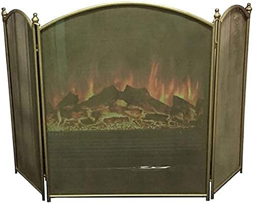BGFYUSF Funkenschutz-Kamingitter， 3-teilig， Messing， Funkenschutzgitter für Kamine， Metallgeflecht， faltbar， kindersicher， Sicherheitsschutz， Innendekoration， 80 cm,
