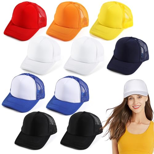 yeeplant Unisex-Baseball-Snapback-Kappen, 10 Stück, Sublimationsdruck, blanko, Trucker-Hüte, bequeme Polyester-Mesh-Trucker-Hüte, Netz-Kappen für Männer und Frauen, schwarz/weiß, Einheitsgröße