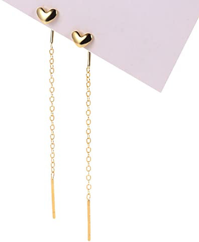 925 Sterling Silver Chain Earrings for Women,18K gold plated Threader Earrings for Women,Long Dangle Drop Earrings for Women Teen Girls (gold love)