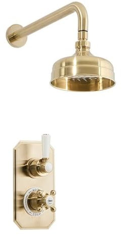 Milano Elizabeth Traditional Thermostatic Mixer Valve 150mm Round Shower Head Arm - Brushed Brass