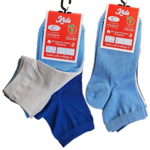 calze college - 12/6/3 Paia Calzini Filo di Scozia Bambino Sneakers, Calzini Corti Bambino/Bambina, Calze Corte da Sopra la Caviglia Ideali per Scarpe Bambino (24-28, 3 Paia Multicolore Maschile)