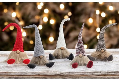 mysmartbuy.com Set of 5 Colourful Hat Bearded Christmas Gonks - Festive Xmas Scandi Faceless Fluffy Gonk Gnome Dwarf Elf Figurine Soft Plush Novelty Home Decoration – Each H43 x 9cm Diameter