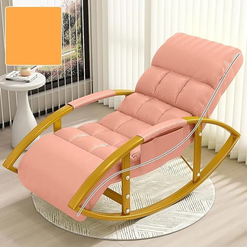 Oversized Outdoor Schaukelstuhl mit höhenverstellbarer Rückenlehne und Fußstütze für Wohnzimmer Schlafzimmer Balkon Rosa/Goldene Beine