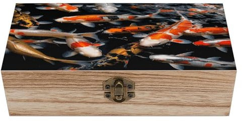 Holzkiste, Souvenir, Aufbewahrungsbox aus Holz, überzogen, japanische Karpfenfische, Andenken-Box für Schmuckkästchen und zur Aufbewahrung zu Hause
