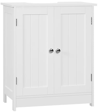 WOLTU Waschbeckenunterschrank, Unterschrank Waschbecken, Waschtischunterschrank weiß, Badunterschrank, mit Verstellbarer Ablage, 50x60x30 cm