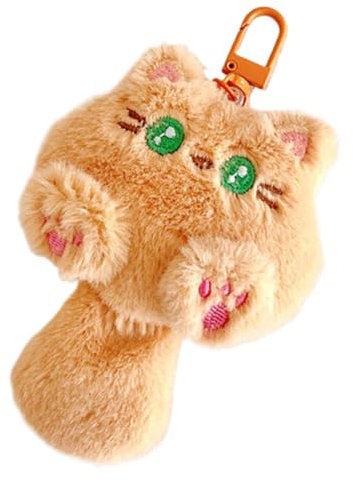 Porte-clé, 10 cm, Compagnon en peluche, Avec anneau pour porte-clés, trousseau de clés, Porte-clés en Peluche idéal comme Cadeau pour Hommes, Femmes et Enfants (Style chat orange)
